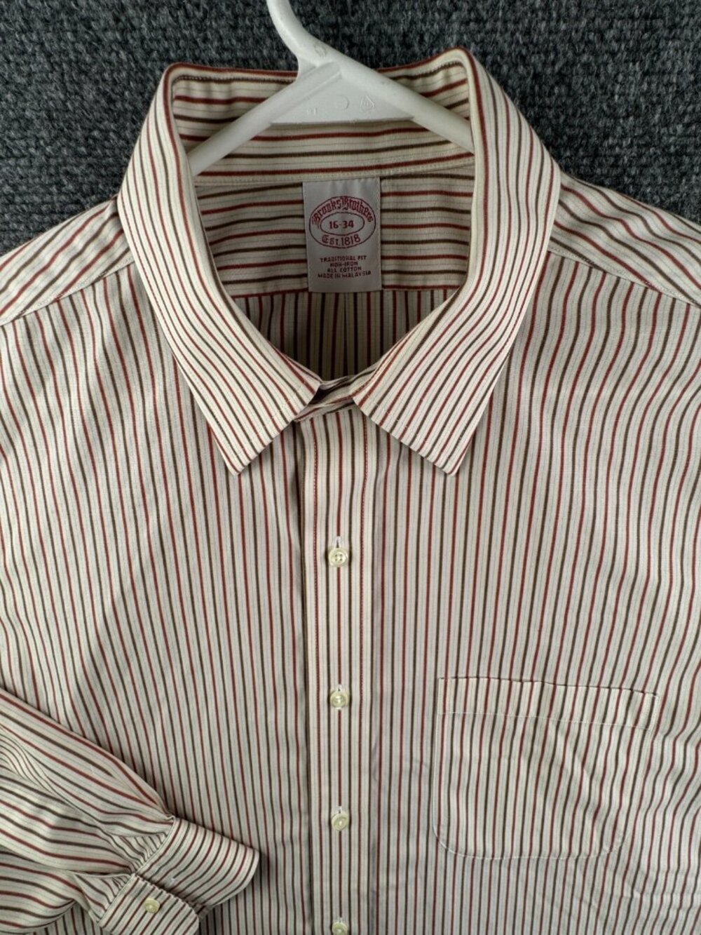 Brooks Brothers Men Button Up Shirt Cotton 16 34 Striped Red Beige Traditional